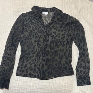 Topshop Dark Leopard Print Button-Down Shirt